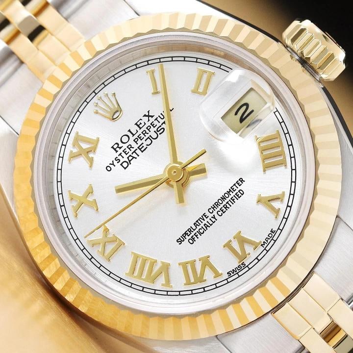 ROLEX LADIES DATEJUST 69173 SILVER ROMAN DIAL 18K GOLD STEEL JUBILEE WATCH (1 of 9)