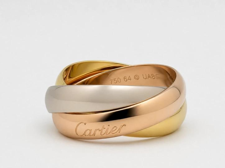 Cartier Trinity Classic Ring Large Model Tri Color 18k Gold Service Paper Pouch: Condition: Pre-owned - Good,Signed: Yes,Color: Multicolor,Sizable: No,Metal: Multi-Tone Gold,Materials sourced from: France,Main Stone: No Stone,Brand: Cartier,Ring Size: 11,Type: Ring,Metal Purity: 1