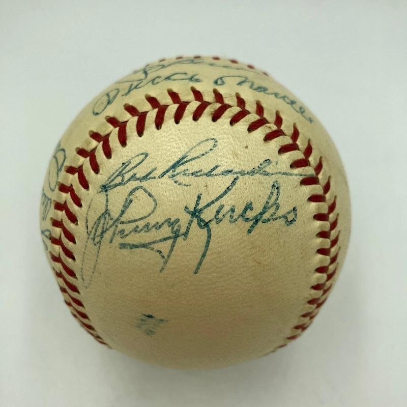 1957 New York Yankees AL Champs Team Signed Baseball Mickey Mantle PSA DNA COA - 2