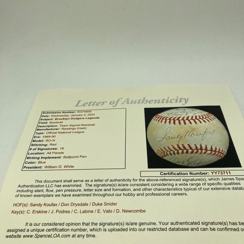 1957 Brooklyn Dodgers Final Season Team Signed Baseball Sandy Koufax JSA COA - 8