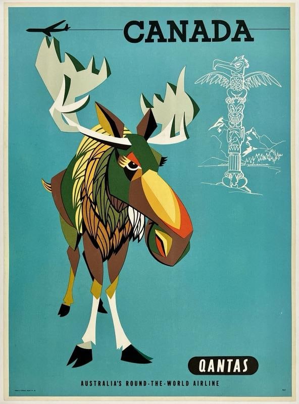 Original Vintage Poster CANADA QANTAS Airline Travel Tourism 15 x 20 LINEN: Condition: Used,Type: Poster,Airline: Qantas,Country of Origin: Australia,Modified Item: No