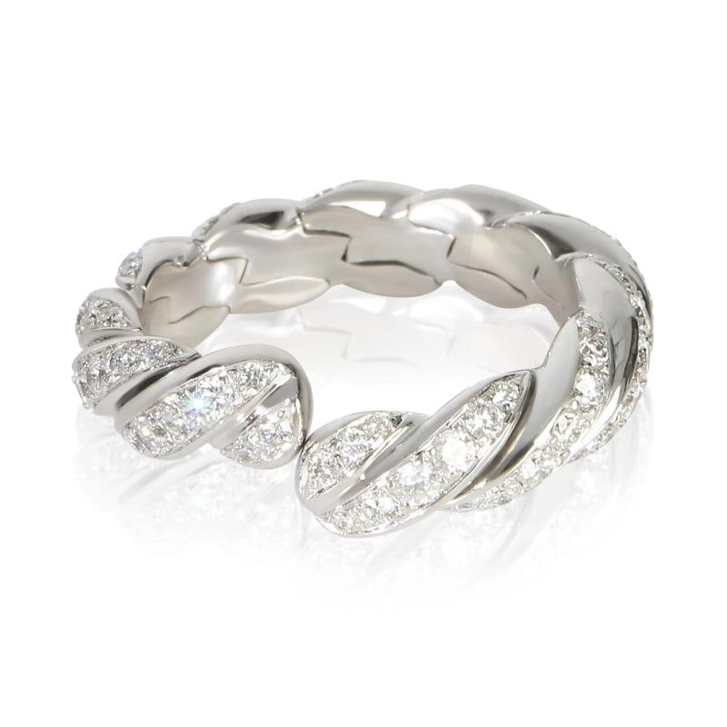 David Yurman White Gold Diamond Sculpted Cable Flex Ring: Condition: Pre-owned - Good,Shape: Round Brilliant,Side Stone Type: Diamond,Side Stone Weight (cts): 1.07,Metal Purity: 18k,With Original Box/Packaging: No,With Papers: No,Gross Weight (grams):