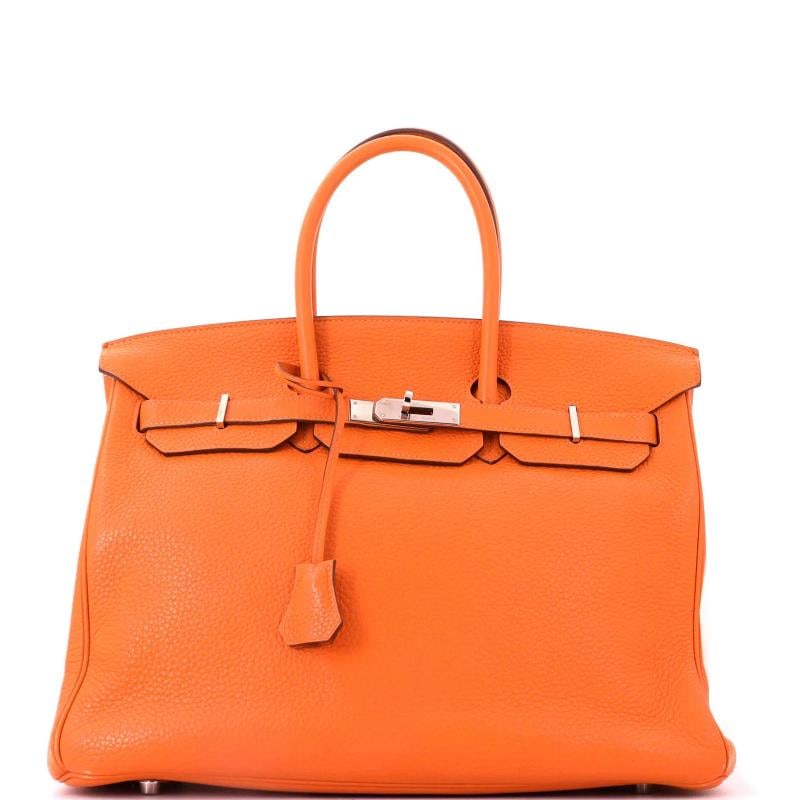 Hermes Birkin Handbag Orange Clemence with Palladium Hardware 35: Condition: Pre-owned - Good,Brand: Hermes,Exterior Material: Leather,Style: Totes,Exterior Color: Orange,Department: Women,Size: 35,Accessories: Dust Bag, Keys, Clochette