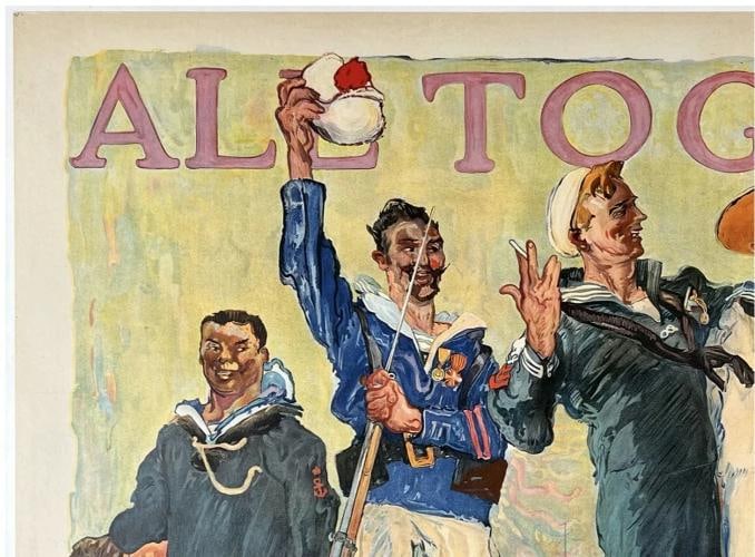 Original Vintage Poster ALL TOGETHER! ENLIST IN THE NAVY USA WWI Propaganda OL - 2