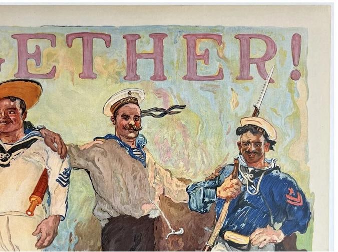 Original Vintage Poster ALL TOGETHER! ENLIST IN THE NAVY USA WWI Propaganda OL - 3