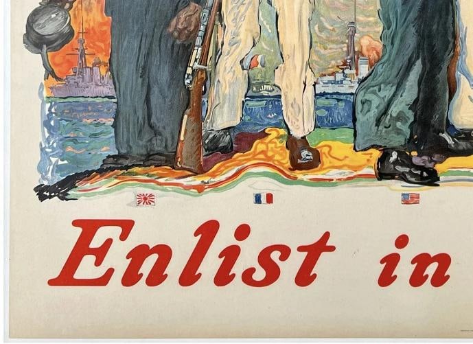 Original Vintage Poster ALL TOGETHER! ENLIST IN THE NAVY USA WWI Propaganda OL - 4