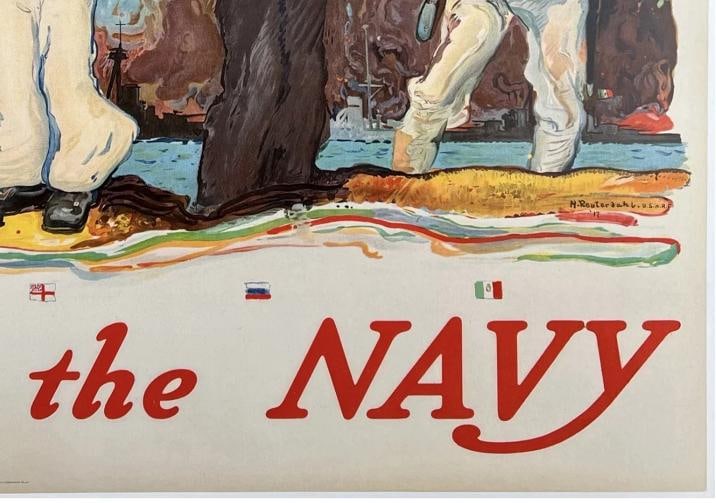 Original Vintage Poster ALL TOGETHER! ENLIST IN THE NAVY USA WWI Propaganda OL - 5