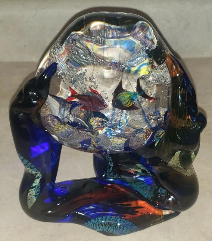 Seguso Viro Signed Murano Aquarium Sculpture~(8.5"H x 5"W) - 2