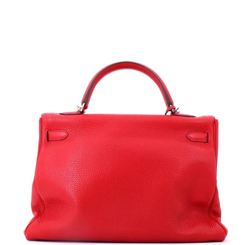 Hermes Kelly Handbag Red Clemence with Palladium Hardware 35 - 3