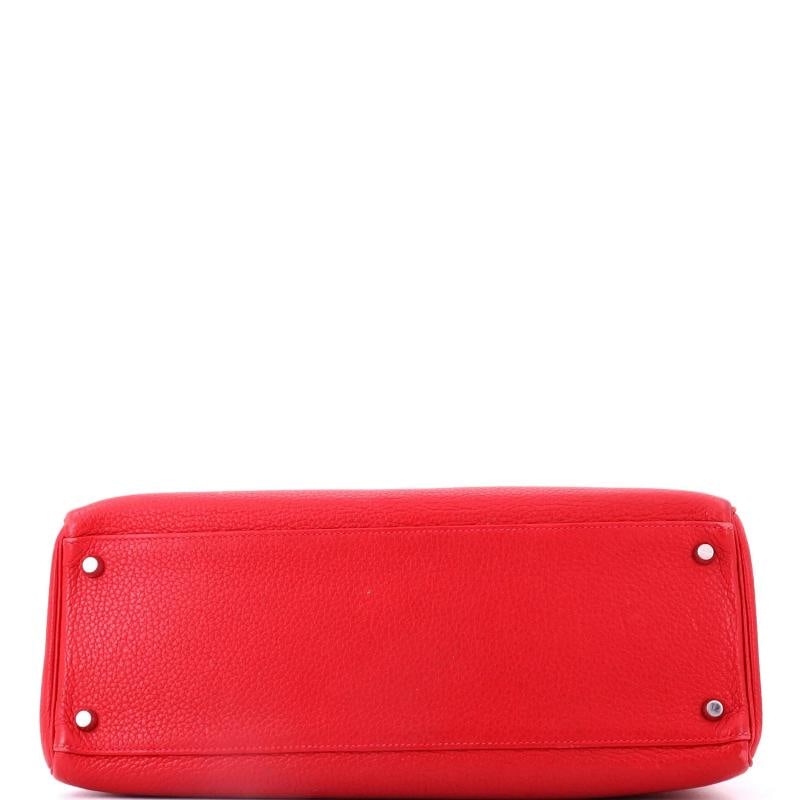 Hermes Kelly Handbag Red Clemence with Palladium Hardware 35 - 4
