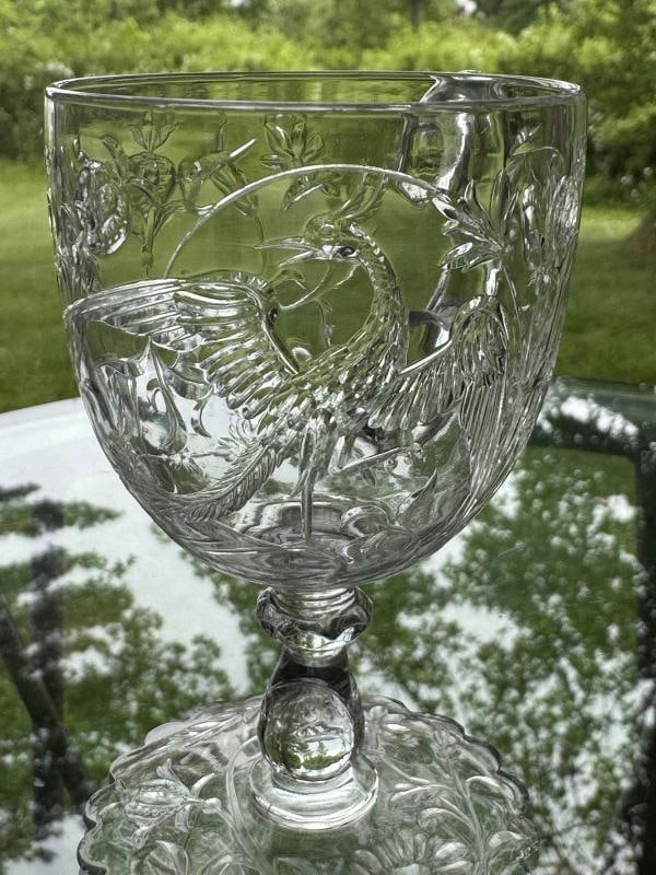 Rare Baccarat Art Glass Footed Handled Cup - Engraved w/Bird & Flowers, C1900 (1 of 11)