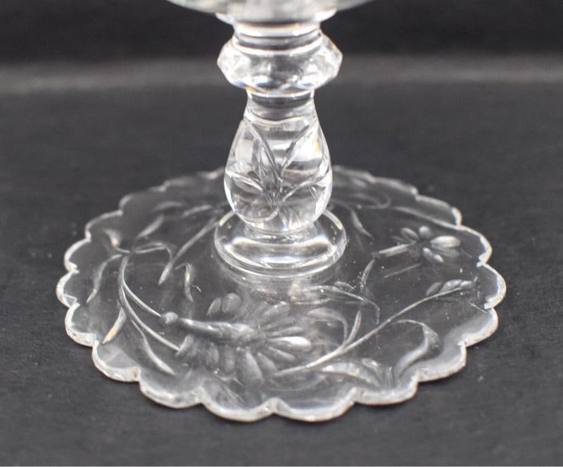 Rare Baccarat Art Glass Footed Handled Cup - Engraved w/Bird & Flowers, C1900 - 8