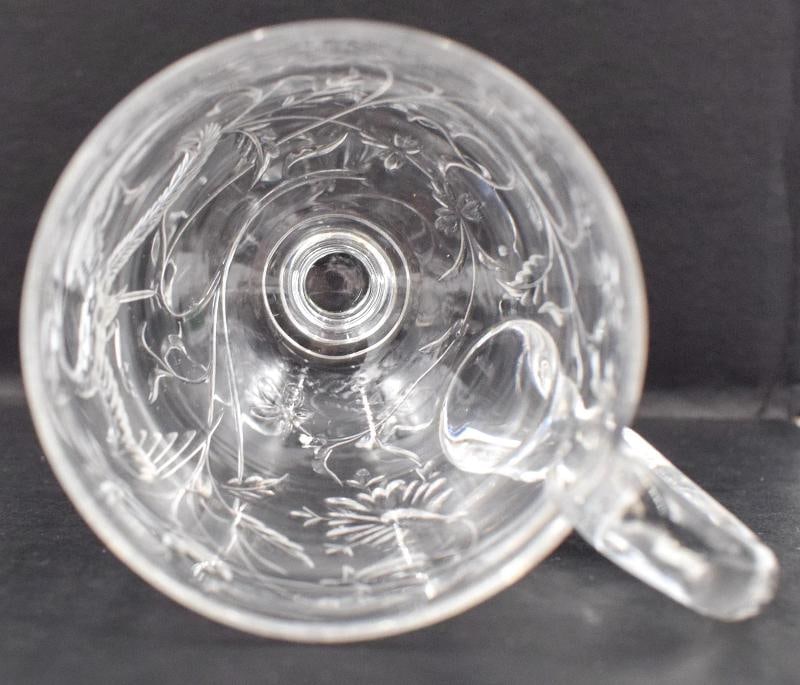 Rare Baccarat Art Glass Footed Handled Cup - Engraved w/Bird & Flowers, C1900 - 9