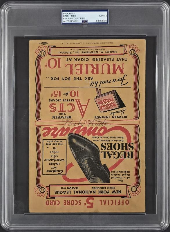 Babe Ruth Signed 1936 Program New York Yankees Auto Mint 9 PSA/DNA (1 of 6)