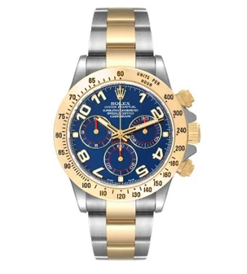 Rolex Daytona 116523 Oyster Two Tone YG Scrambled Blue Racing Dial Auto Men 40mm: Condition: Pre-owned - Good: This item has been gently used but is in good condition. It might have a few signs of wear, like light scratches or tarnishing.. ,Brand: Rolex,Type: