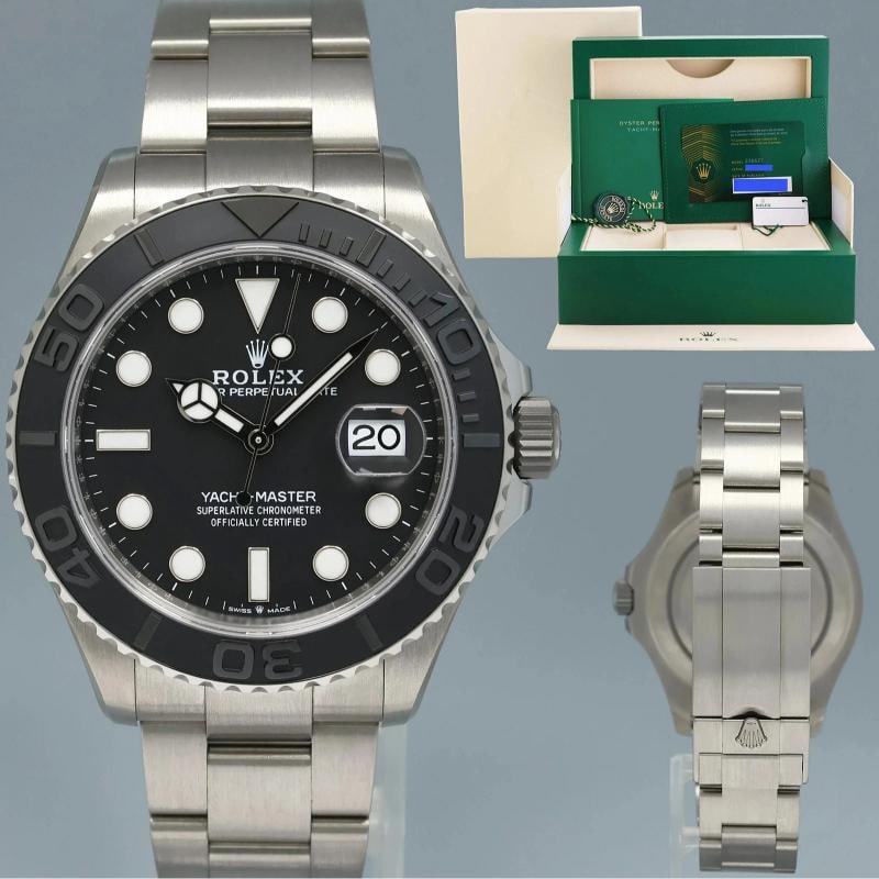 2025 NEW PAPERS Rolex Yacht Master 226627 42mm Titanium Grey Dial Oyster Watch: Case & Dial Case Material: Rolex Titanium Case Size: 40mm Bezel: Rolex Ceramic Crystal: Rolex Sapphire Dial: Rolex Black Movement & Bracelet Bracelet Design: Rolex Oyster Bracelet Material: Rolex
