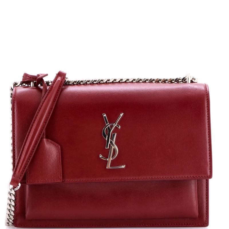 Saint Laurent Sunset Crossbody Bag Leather Medium: Accessories: Clochette Measurements: Handle Drop 12", Height 7", Width 8.5", Depth 3", Strap Drop 21.5". Condition: Pre-owned - Excellent,Brand: Saint Laurent,Exterior Material: Leather,Style: Cross