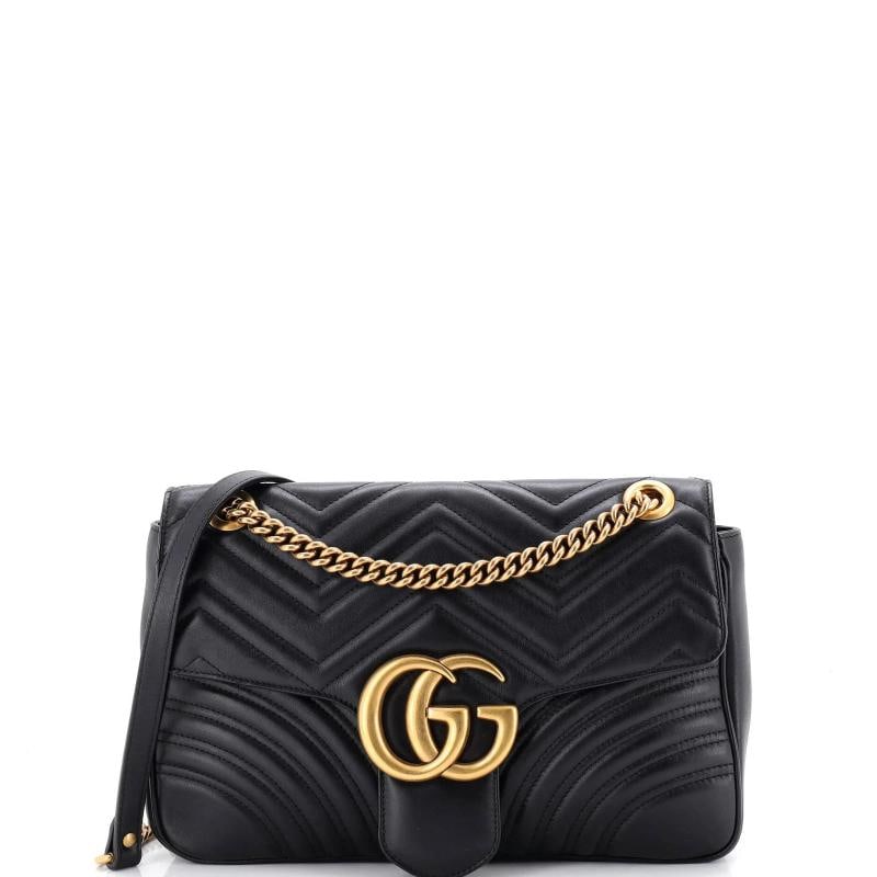 Gucci GG Marmont Flap Bag Matelasse Leather Medium: Measurements: Handle Drop 12", Height 8", Width 11", Depth 3", Strap Drop 20" . Condition: Pre-owned - Good,Brand: Gucci,Exterior Material: Leather,Style: Shoulder Bags,Exterior Color: