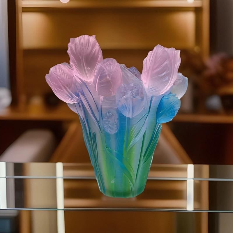 Nancy Daum Style Iris Crystal Vase Multi Color Green Blue Heavy Art Glass H9Ã¢â¬: Condition: Used: An item that has been used previously. The item may have some signs of cosmetic wear, but is fully operational and functions as intended. This item may be a floor model or store