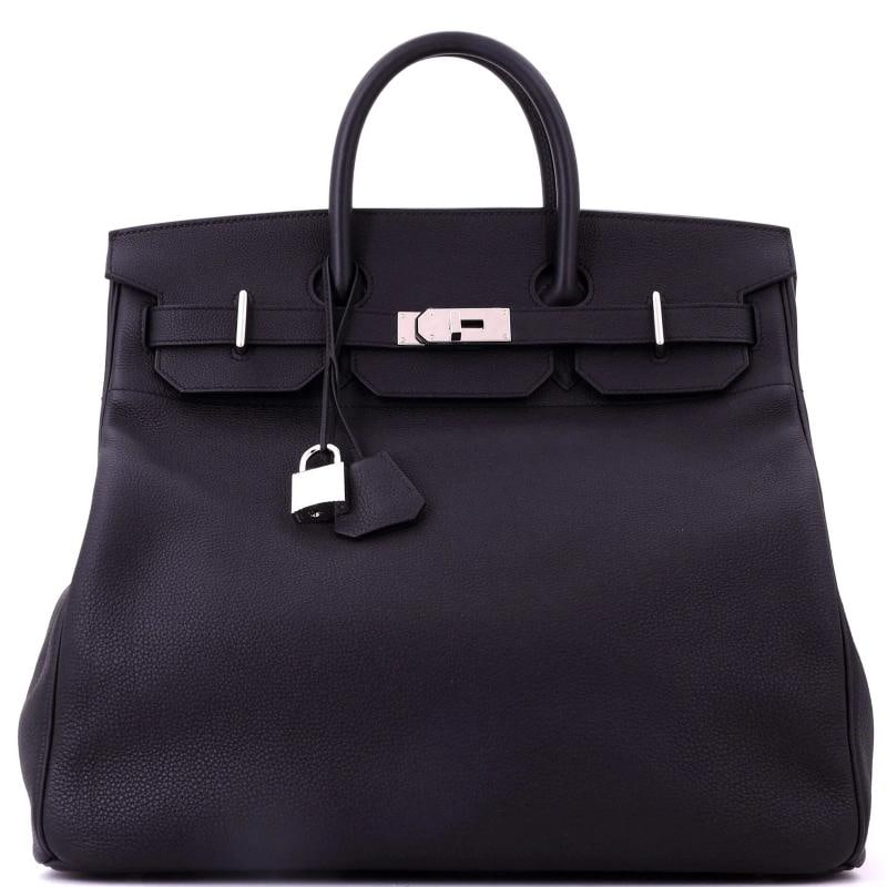 Hermes HAC Birkin Bag Black Togo with Palladium Hardware 40: Accessories: Clochette, Keys, Dust Bag, Lock Measurements: Height 15.5", Width 15.5", Depth 9". Condition: Pre-owned - Good,Brand: Hermes,Exterior Material: Leather,Style: Totes,Exterior Color: