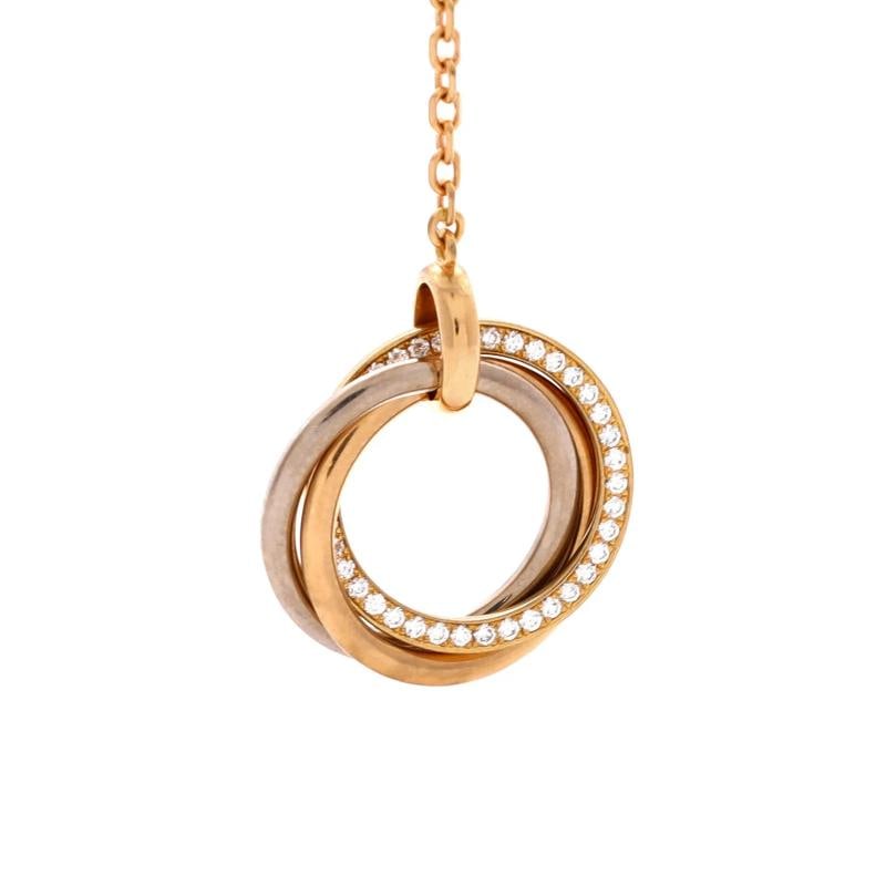 Cartier Trinity Lariat Necklace 18K Tricolor Gold with Diamonds: Condition: Pre-owned - Good,Brand: Cartier,Main Stone: Diamond,Metal: 18K Tri Colored Gold,Metal Purity: 18K,Style: Lariat,Type: Necklace,Color: Tricolor Gold,Material: 18K Rose Gold, 18K White Gold,