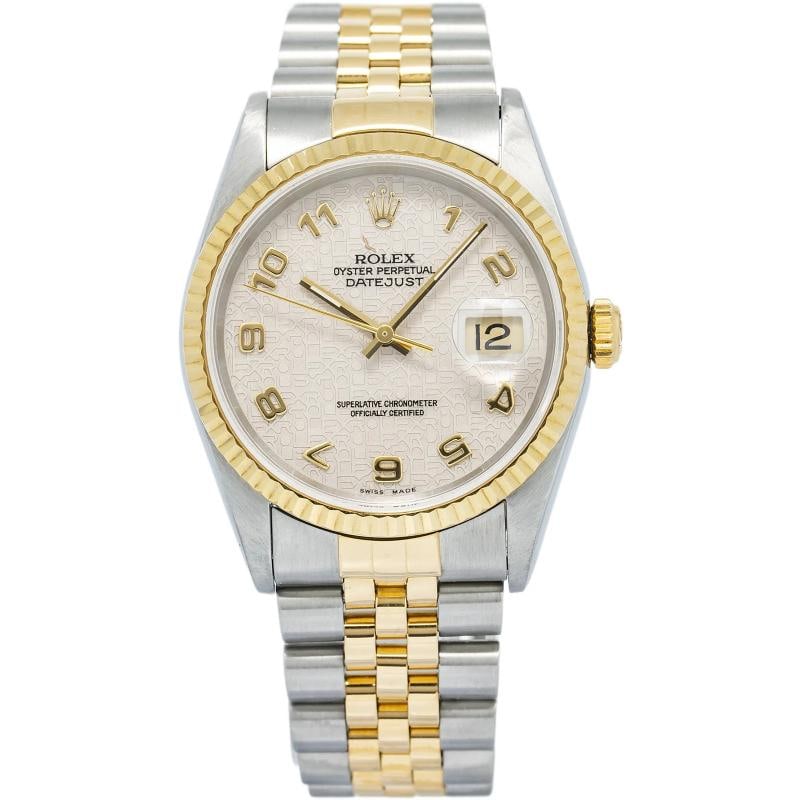 Rolex Date Just 16233 Jubilee 18k YG Two Tone White Dial W/ papers Watch 36mm (1 of 6)