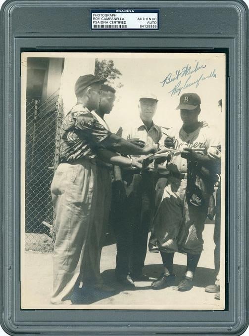 Dodgers Roy Campanella "Best Wishes" Signed Pre-Accident 8x10 Photo PSA Slabbed: Player: Roy Campanella,Product: Photo,Original/Reprint: Original,Autograph Authentication: PSA,Team: Los Angeles Dodgers,PRODUCT_COA: PSA,PRODUCT_SIGNED_BY_NAME: Roy