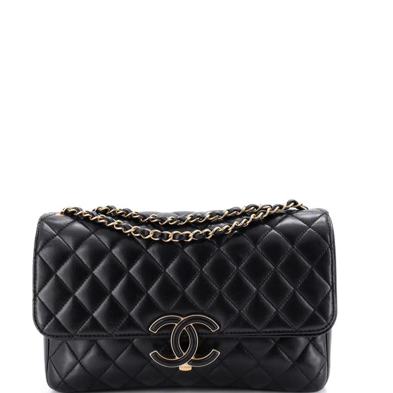 Chanel CC Chic Double Flap Bag Quilted Lambskin Medium: Condition: Pre-owned - Good,Brand: Chanel,Exterior Material: Leather,Style: Cross Body Bags,Exterior Color: Black,Department: Women,Size: Medium,Accessories: Dust Bag