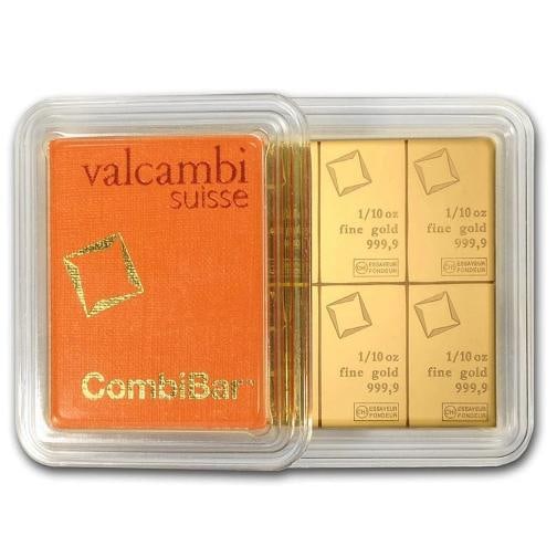 10 x 1/10 oz Gold Valcambi CombiBarÃ¢âÂ¢ (In Assay): Brand: Valcambi,MPN: 83827,Year: Random,Fineness: 0.9999,Denomination: 1/10 oz,Country of Origin: Switzerland,Circulated/Uncirculated: None,Certification: Uncertified