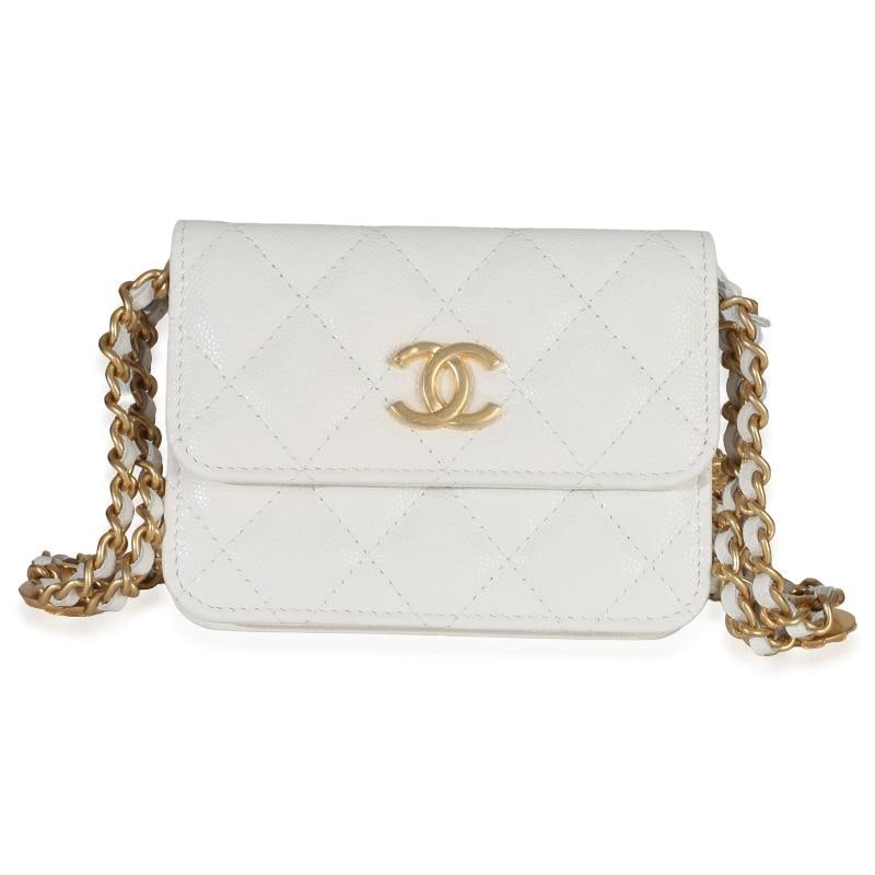 Chanel White Quilted Caviar Twist Your Buttons Coin Purse With Chain: Condition: Pre-owned - Good,Dimensions: 4.5 x 3.5 x .5,Handbag Accessories: Box;Dustbag;Receipt;Care Booklet;Retail Tag,Bag Width: 4.5 in,Bag Depth: 0.5 in,Bag Height: 3.5 in,Department: