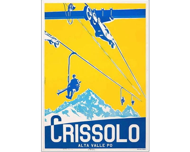 1947 Italian Ski Travel Poster: Crissolo - Alta Valle Po, Fabiano Lithograph: Condition: Used: An item that has been used previously. ,Artist: P.P. Fabiano,Material: Paper,Original/Licensed Reprint: Original,Region of Origin: United Kingdom,Subject: Tourism,Type: Pre-1950,Year
