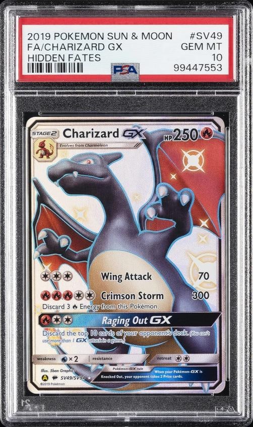 2019 POKEMON SUN & MOON HIDDEN FATES #SV49 FULL ART/CHARIZARD GX PSA 10: Condition: Graded - PSA 10: Professionally graded ,Graded: Yes,Set: 2019 POKEMON SUN & MOON HIDDEN FATES,Game: PokÃÂ©mon TCG,Character: FULL ART/CHARIZARD GX,Card Name: FULL ART/CHARIZA