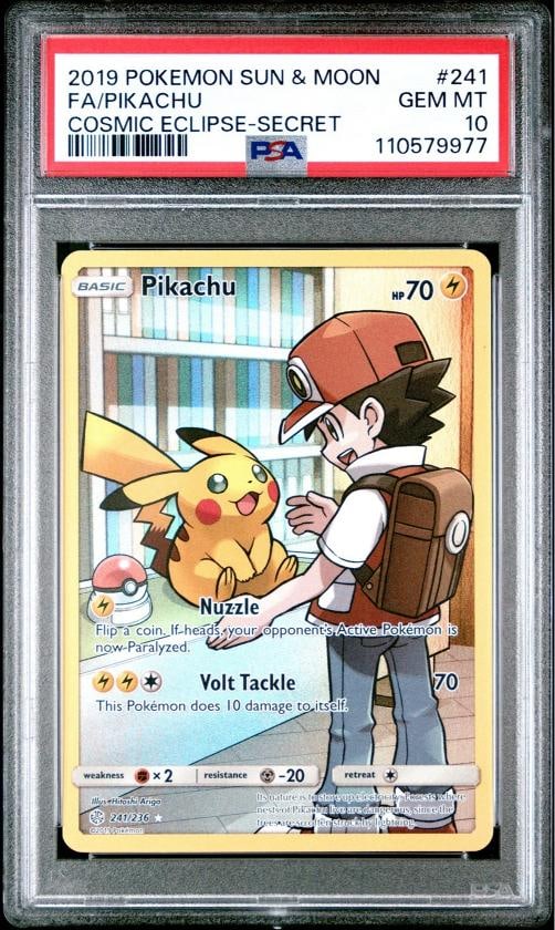 2019 POKEMON SUN & MOON COSMIC ECLIPSE SECRET #241 FULL ART/PIKACHU PSA 10: Condition: Graded - PSA 10: Professionally graded ,Graded: Yes,Set: 2019 POKEMON SUN & MOON COSMIC ECLIPSE,Game: PokÃÂ©mon TCG,Character: FULL ART/PIKACHU,Card Name: FULL