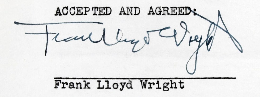 Frank Lloyd Wright Authentic 3x Signed 8.35x9.5 3 Page NBC Contract BAS #AB14681 - 4