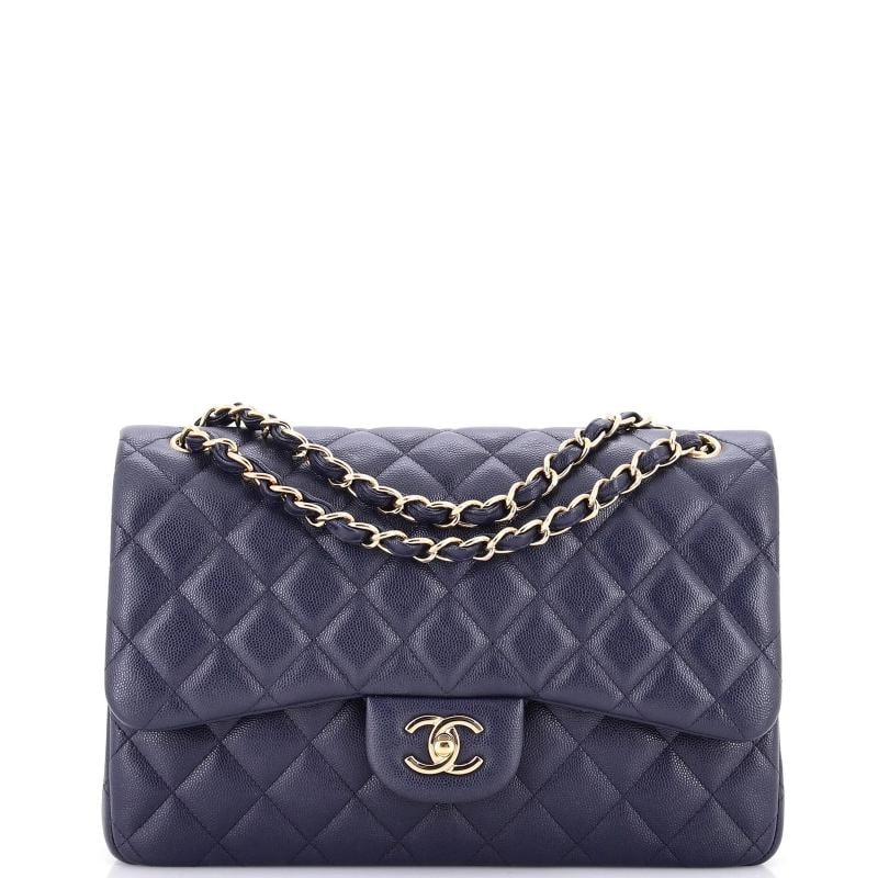 Chanel Classic Double Flap Bag Quilted Caviar Jumbo: Condition: Pre-owned - Good,Brand: Chanel,Exterior Material: Leather,Style: Shoulder Bags,Exterior Color: Blue,Department: Women,Size: Jumbo