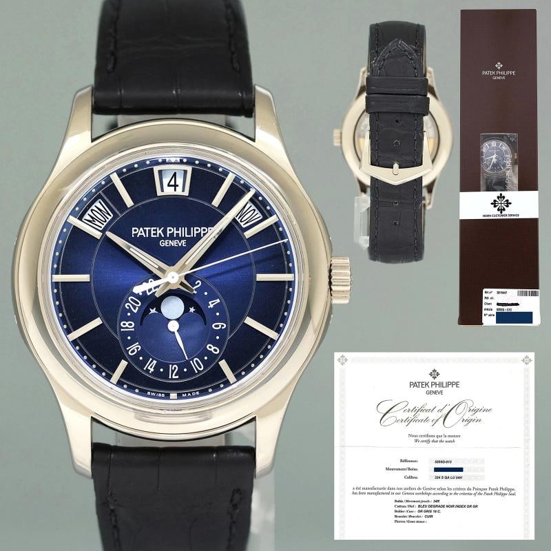 MINT PAPERS Patek Service Patek Philippe 5205G White Gold Annual Calendar Blue: Condition: Pre-owned - Excellent,Brand: Patek Philippe,Department: Men,Type: Wristwatch,Country of Origin: Switzerland