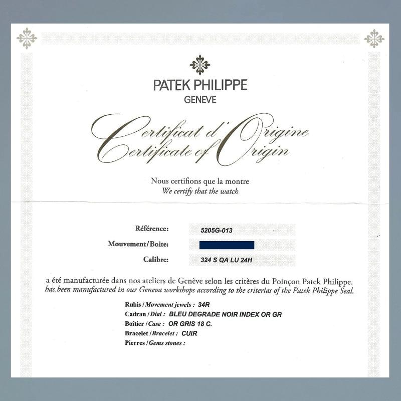 MINT PAPERS Patek Service Patek Philippe 5205G White Gold Annual Calendar Blue - 8