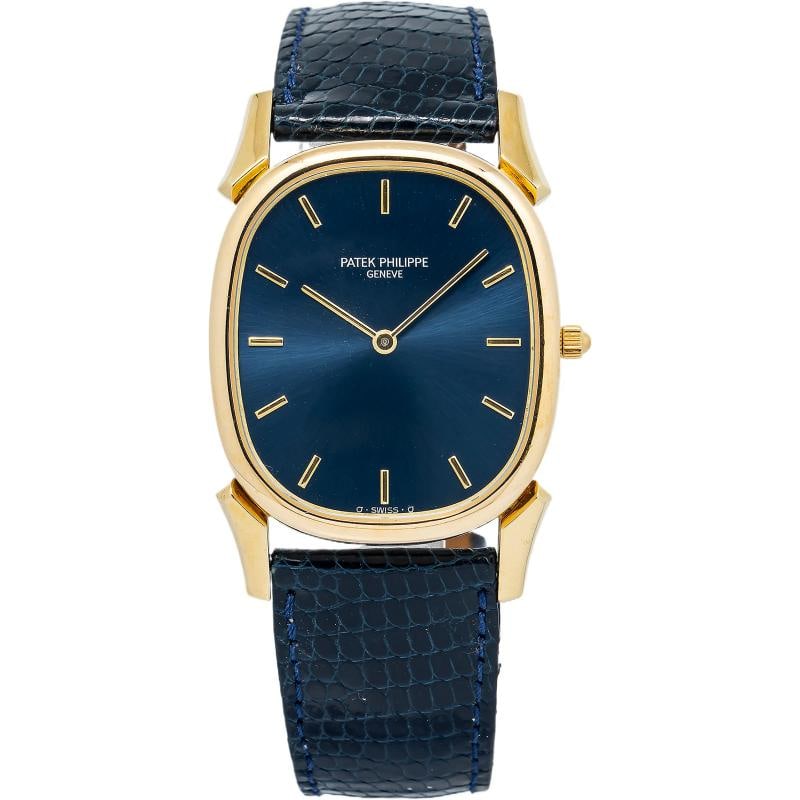 Patek Philippe Golden Ellipse 3738/119 w/Paper 18k YG Blue Dial Auto Men's 31mm: Condition: Pre-owned - Good: This item has been gently used but is in good condition. It might have a few signs of wear, like light scratches or tarnishing. ,Brand: Patek Philippe,Type: