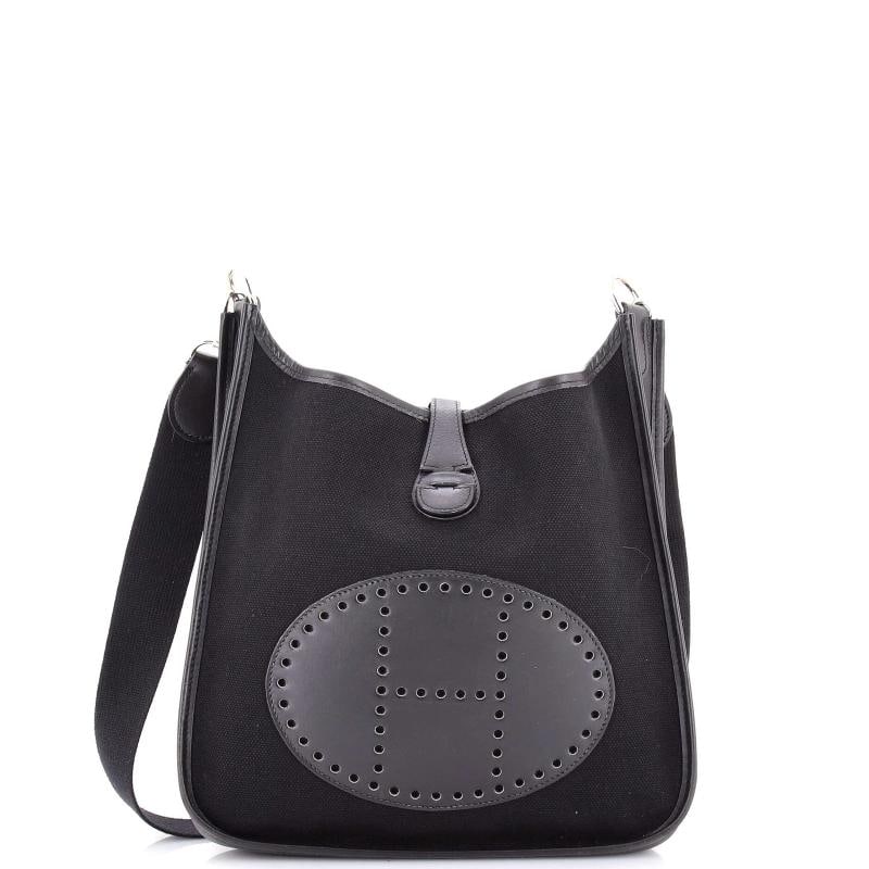 Hermes Evelyne Bag Gen I Toile and Leather PM: Condition: Pre-owned - Good,Brand: Hermes,Exterior Material: Leather, Canvas Plain,Style: Cross Body Bags,Exterior Color: Black,Department: Women,Size: Pm,Accessories: With Strap