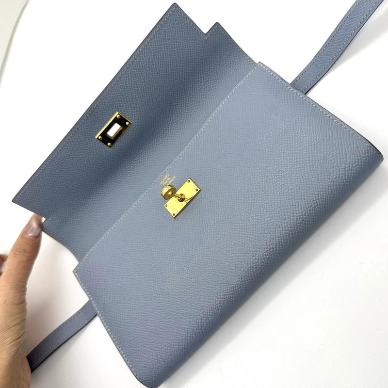 HERMES Epson Kelly Longue Wallet in Blue Lin - 14