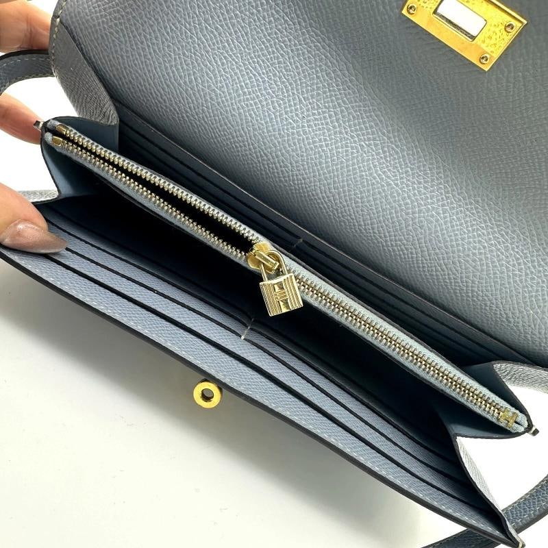 HERMES Epson Kelly Longue Wallet in Blue Lin - 16