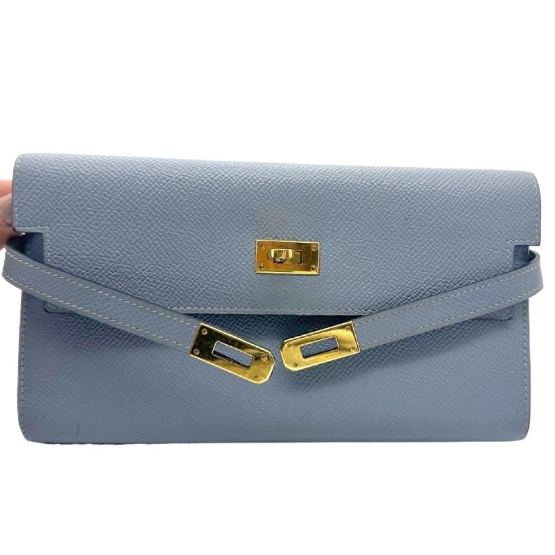 HERMES Epson Kelly Longue Wallet in Blue Lin - 7