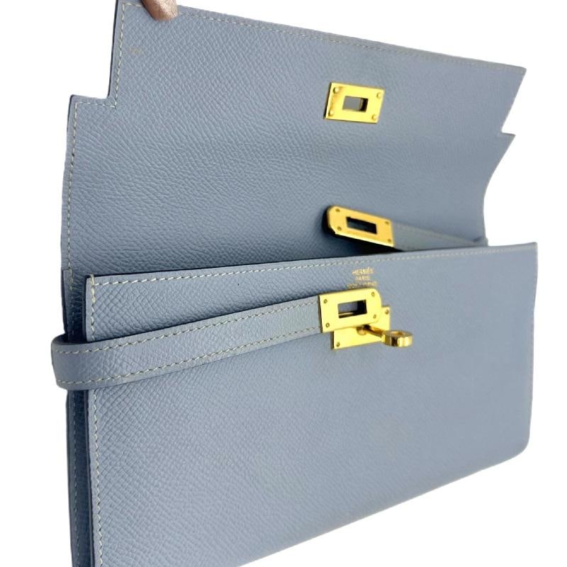 HERMES Epson Kelly Longue Wallet in Blue Lin - 8