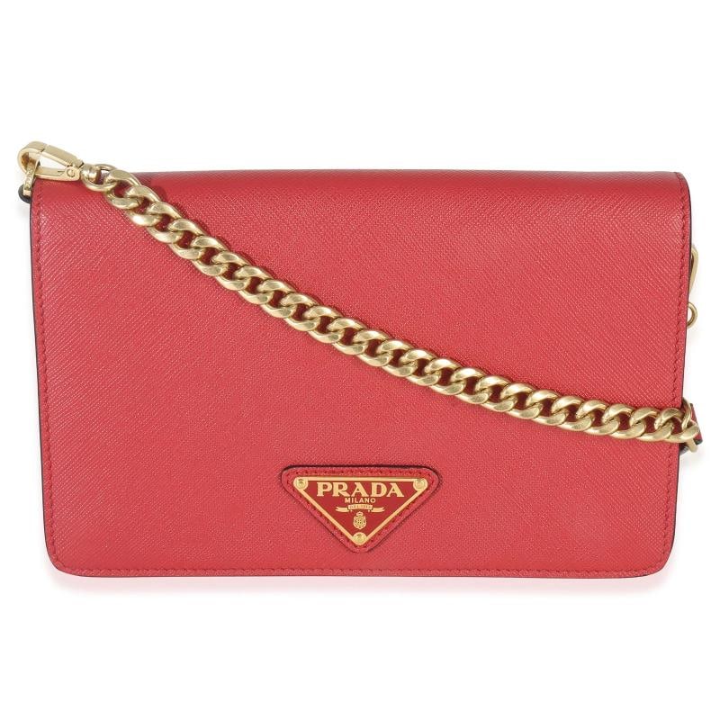Prada Red Saffiano Triangle Logo Mini Crossbody: Condition: Pre-owned - Good,Country of Origin: Italy,Dimensions: 7.75 x 5 x 1.5,Bag Width: 7.75 in,Bag Depth: 1.5 in,Bag Height: 5 in,Department: Unisex,Style: Crossbody Bag;Wallet,Exterior Material: