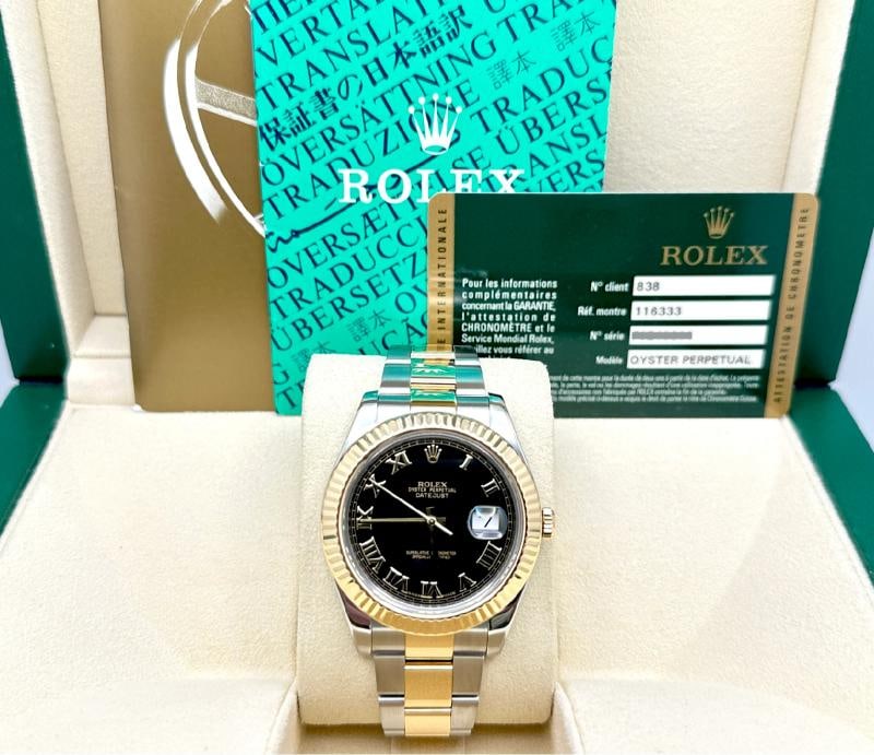 Rolex Datejust II 116333 41mm Black Roman Dial 18K Yellow Gold Steel Box Paper (1 of 7)