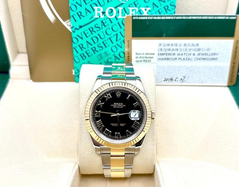 Rolex Datejust II 116333 41mm Black Roman Dial 18K Yellow Gold Steel Box Paper - 2