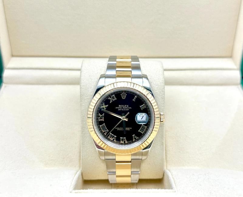 Rolex Datejust II 116333 41mm Black Roman Dial 18K Yellow Gold Steel Box Paper - 3