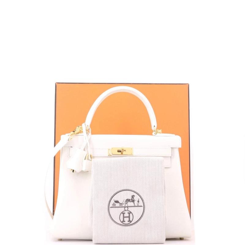 Hermes Kelly Handbag White Evercolor with Gold Hardware 28 - 2