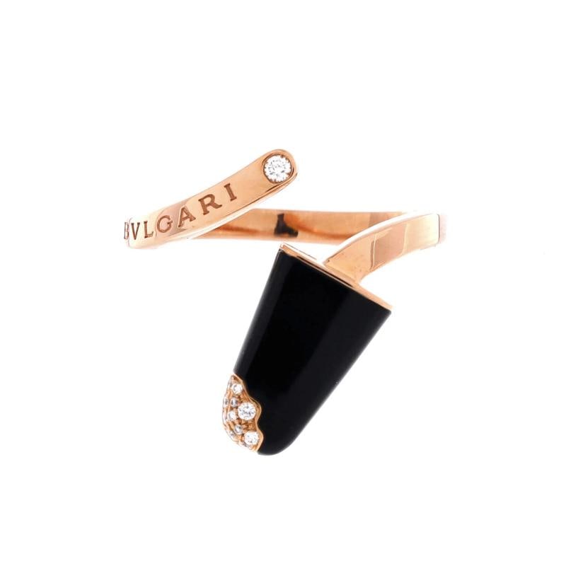 Bvlgari Gelati Ring 18K Rose Gold with Onyx and Diamonds: Measurements: Size: 7.25 - 55, Width: 2.25 mm . Condition: Pre-owned - Good,Brand: Bvlgari,Main Stone: Onyx,Metal: 18K Rose Gold,Metal Purity: 18K,Ring Size: 7.25 - 55,Type: Ring,Color: Rose
