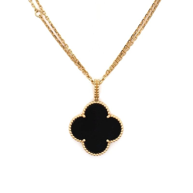 Van Cleef & Arpels Magic Alhambra Long Necklace 18K Yellow Gold and Onyx: Measurements: Length: 32.5 - 35.0 ", Pendant Length: 1.50 ", Pendant Width: 1.00 " . Condition: Pre-owned - Good,Brand: Van Cleef & Arpels,Main Stone: Onyx,Metal: 18K Yellow Gold,Metal Purity: 18K,Sty